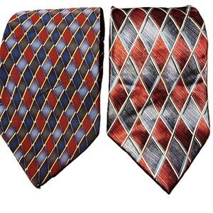 Stafford Multicolor Argyle Pattern Diamond Necktie (Set‎ of Two) 100% Silk